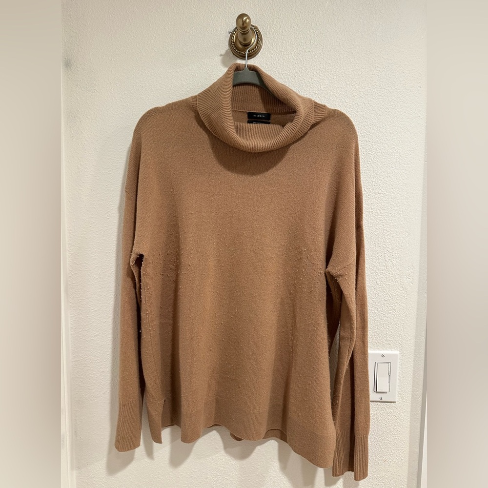 Halogen Brown Turtleneck Cashmere Sweater